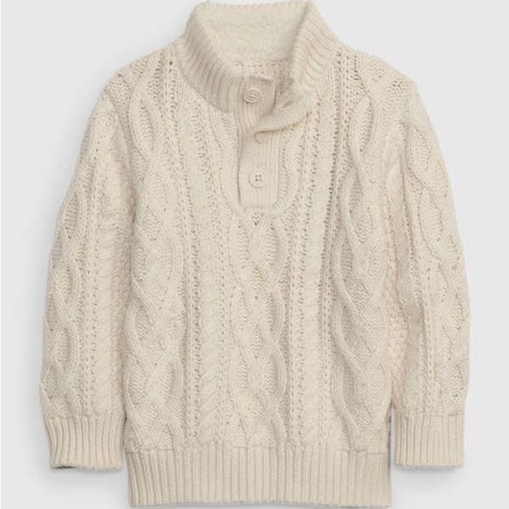 NWOT Gapkids boys cream mock turtleneck cable knit sweater Sherpa lined collar L